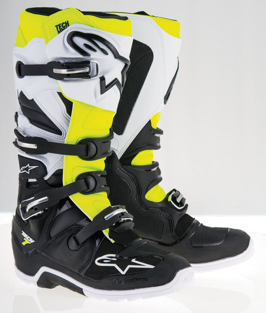 ALPINESTARS TECH 7 ENDURO BOOTS BLACK/WHITE/YELLOW SZ 09