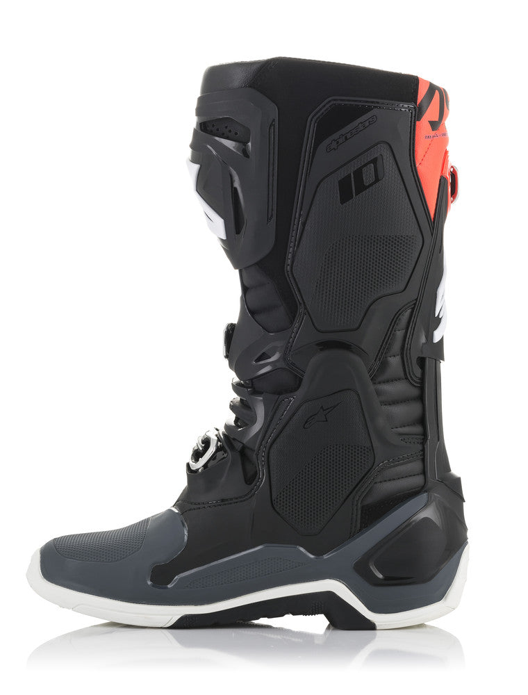 ALPINESTARS TECH 10 BOOTS BLK/GRY/ORG/FLUO RED SZ 10