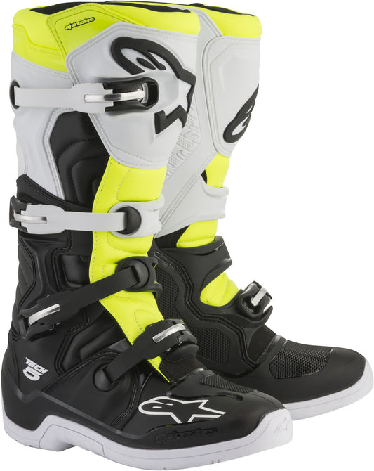 ALPINESTARS TECH 5 BOOTS BLACK/WHITE/YELLOW SZ 05